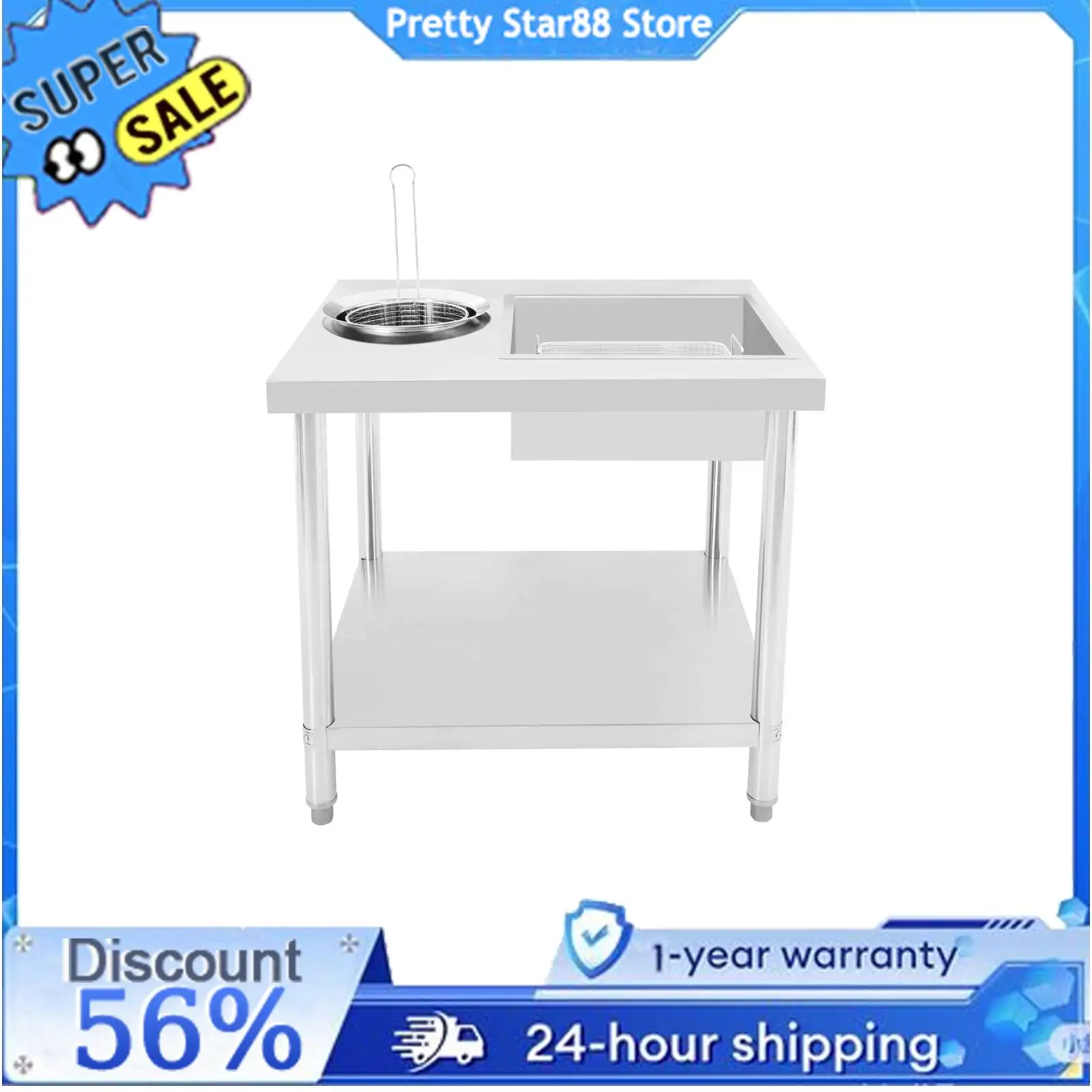 Fried Chicken Preparation Table Rust-Resistant Commercial Fried Chicken Breading Worktop for Fried Chicken Restaurants/Hotels