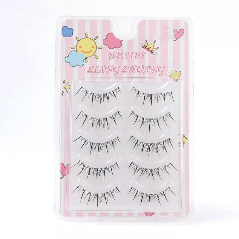 Natural Manga False Eyelash 3/5 Pairs Soft Long Thick Wispy Fluffy V Shaped Eyelashes with Eyelash Tweezer Cosplay Eyes Makeup