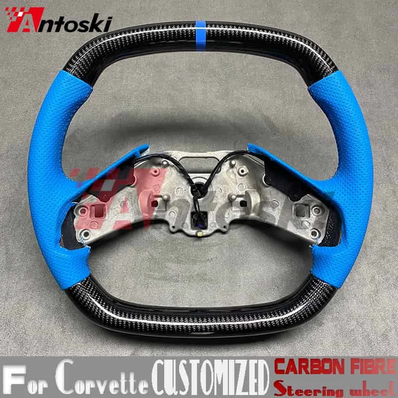 Customized carbon fiber steering wheel for Chevrolet Corvette C8 Car Accessories perforated leather Alcantara LED