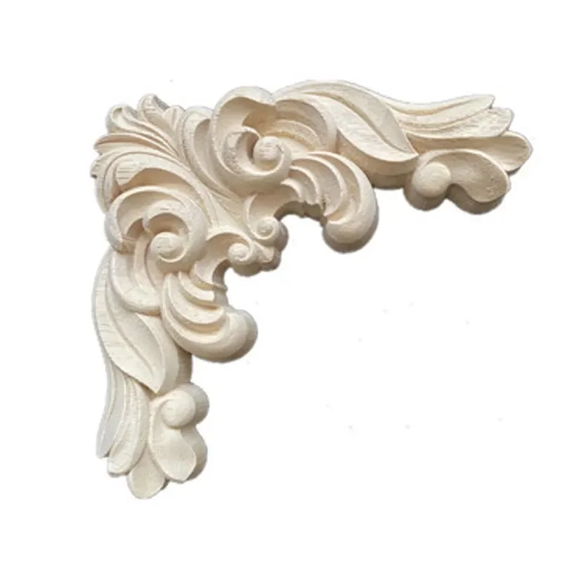14cm Solid Wood Applique Carved Floral Long Flower Furniture Decorative Accessories Home Decoration Accessories Home Decor