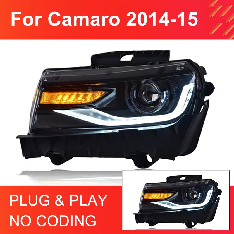 

1 Pair LED Headlight Assembly for Camaro 2014 2015 Headlights with LED DRL Dynamic Turning Projector Lens Front Head Lamps