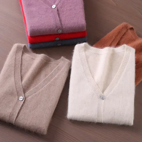 2025 Women's 100% Mink Cashmere Waistcoat Sleeveless Knit Cardigan Autumn Winter Cashmere Sweater Simple Style V-Neck Vest Top