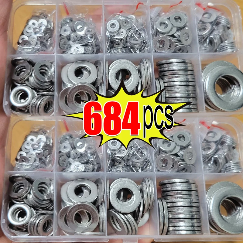 304 Stainless Steel Washers Metal O Rings Fasteners Gaskets Sets Assortment Kits M2 M2.5 M3 M4 M5 M6 M8 M10 Flat Washer Grommets