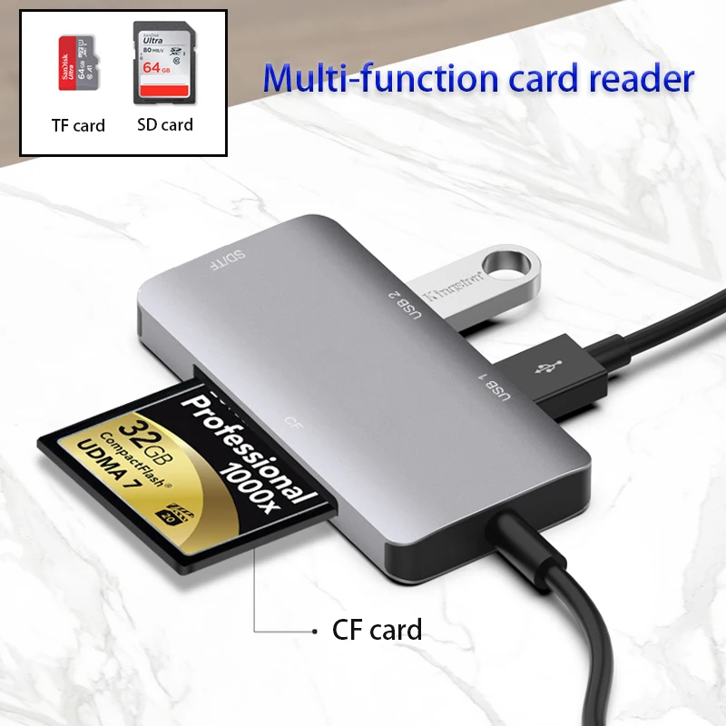 

Удлинительный кабель-сплиттер Удлинитель устройства чтения карт SD/CF/TF Plug and Play USB-концентратор Type-C для чтения карт, док-станция, адаптер-сплиттер