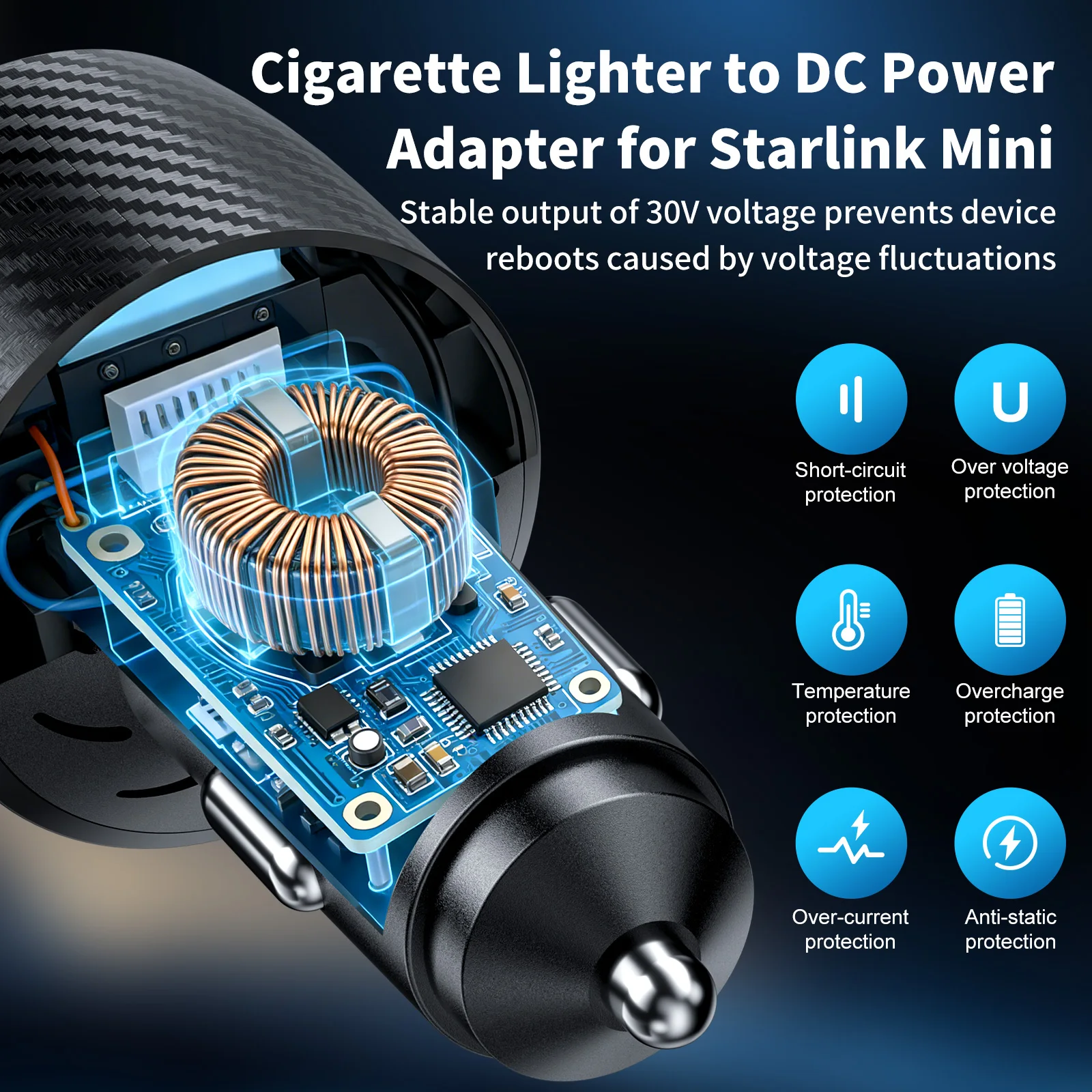 2 in 1 60W DC + 27W PD Car Power Starlink Mini Car Adapter with Step Up Booster Starlink Mini Cigarette Lighter Power Adapter