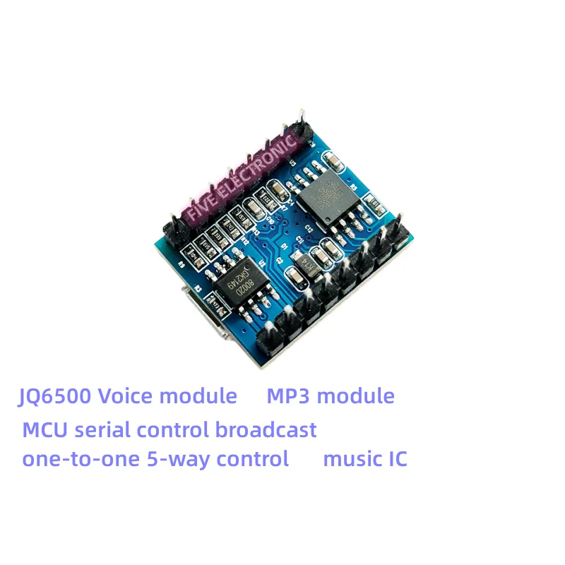 JQ6500 Voice  MP3 Module MCU Serial Port Control Broadcast One To One 5-Way Control Music IC