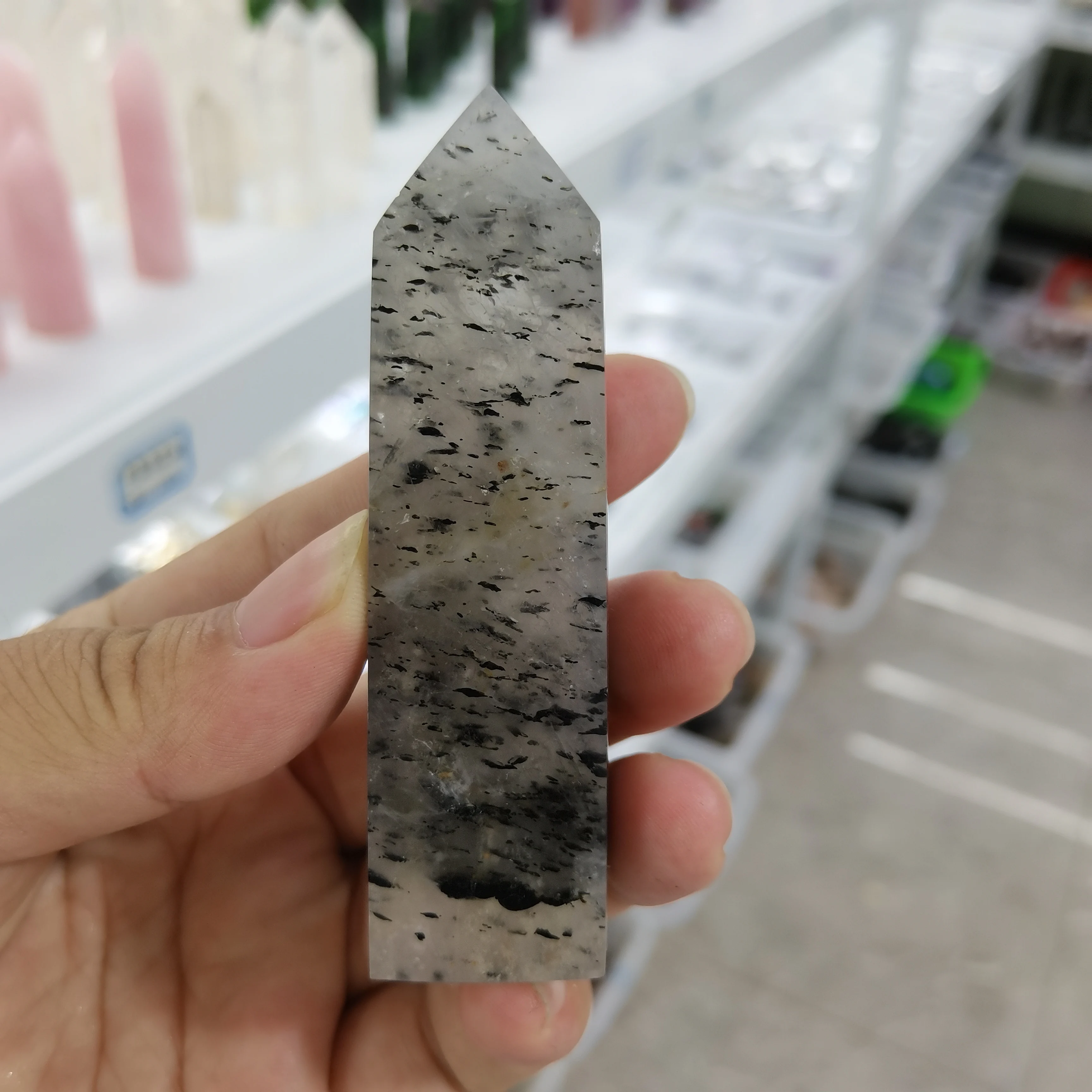 Natural Crystal Pointgreen tourmaline ​Healing Hexagonal Prisms Reiki Obelisk Quartz Wand Tower for Home Decoration Gif