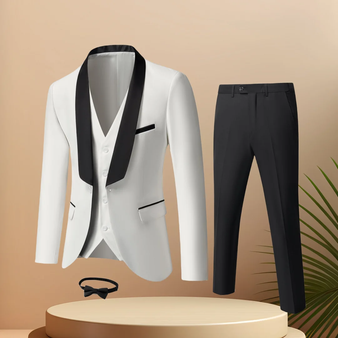 DMDRS-Conjunto de traje clásico para hombre, esmoquin de cena, ropa Formal, Blazer de novio de boda, chaleco, pantalones, pajarita, solapa de Chal, 4 piezas