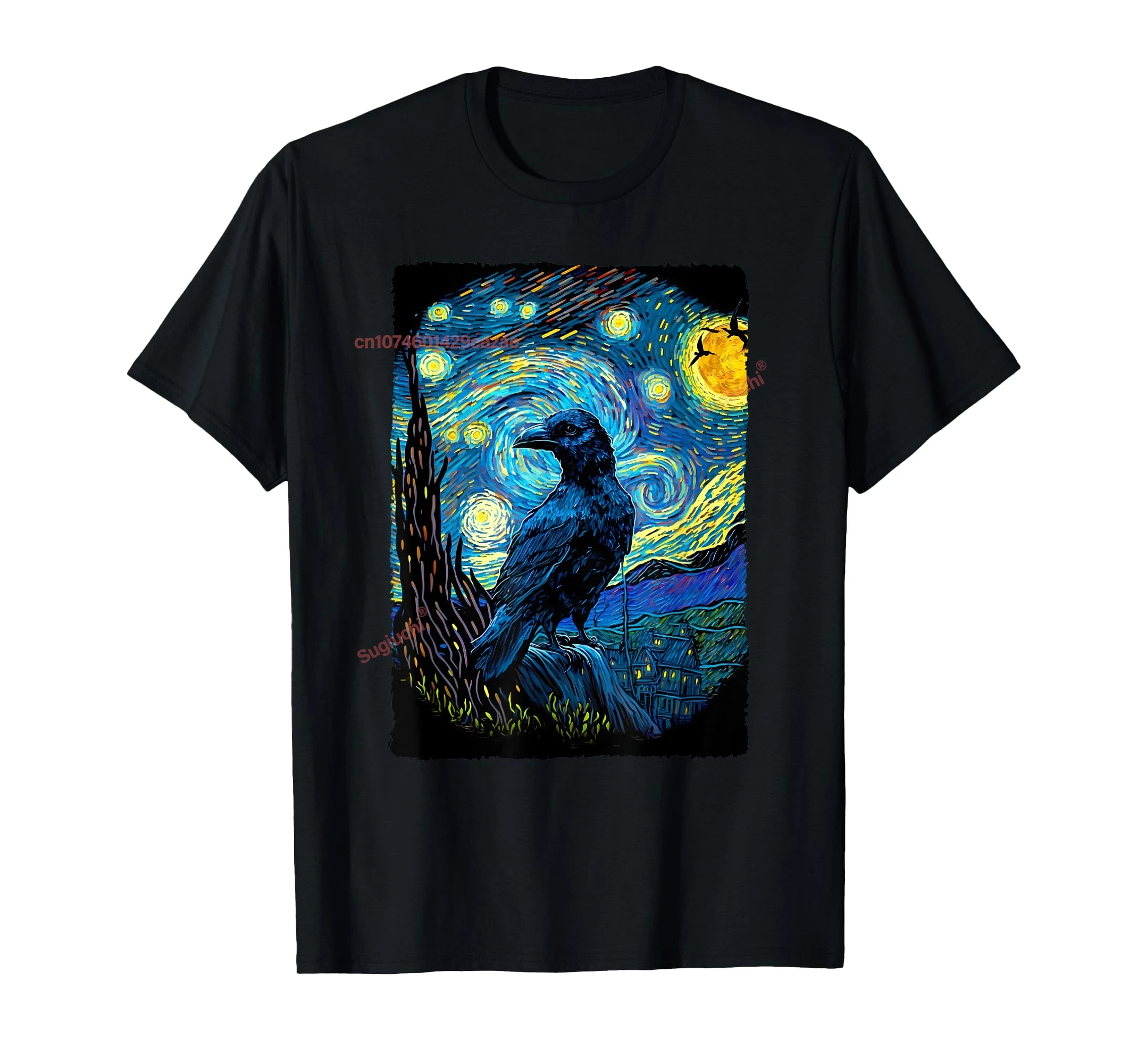 

100% Cotton Raven Starry Night Style Painting, Van Gogh Crow Lover T-Shirt MEN WOMEN UNISEX T Shirts Size S-6XL