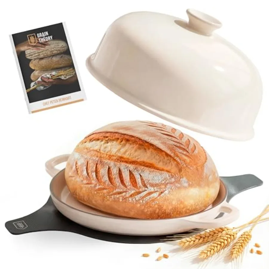 

Bread Oven with Lid and Handles Enameled Cast Iron Pan and Ceramic Lid For Baking Cooking Roasting and more Ivory