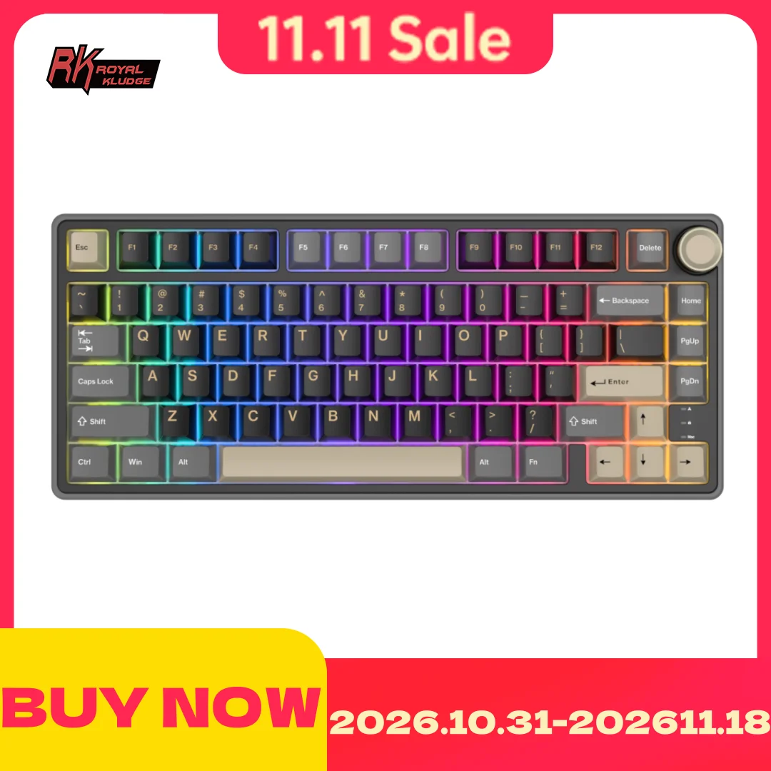 Royal Kludge RK R75 Wired Gaming Keyboard 80 Keys 80% Gasket RGB Backlit Hot-swappable Mechanical Keyboard with MDA PBT Keycaps
