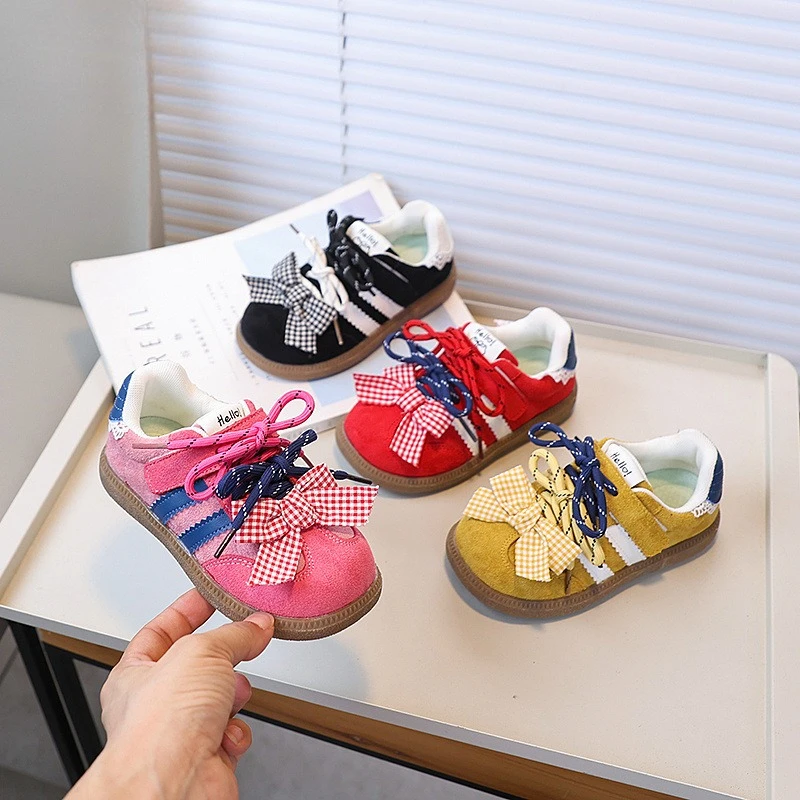 

2025 Children's School Tennis Shoes Spring Autumn New Girl's Sneakers Sweet Bowknot Princess Patchwork Kids Causal Sports Shoes