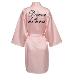 Portuguese Women Silk Satin Short Night Printing Robe Kimono Robe Fashion Bath Robe Sexy Bathrobe Femme Wedding Bride Bridesmaid