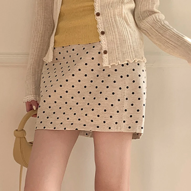Gonna a trapezio stampata a pois alla moda coreana Gonna corta estiva a vita alta da donna Donna Semplice pendolarismo All Match Minigonna da donna
