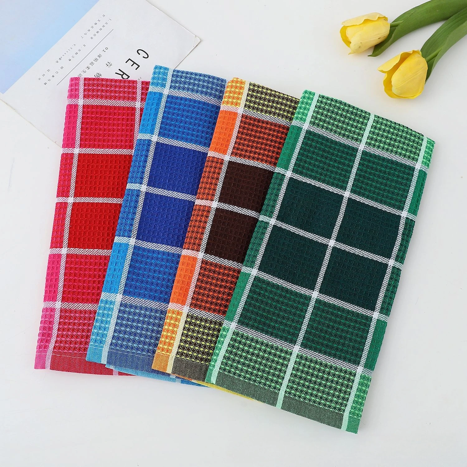 

4pcs Household Kitchen Waffle Cleaning Cloths, Polyester Cotton Cleaning Grid Cleaning Cloths