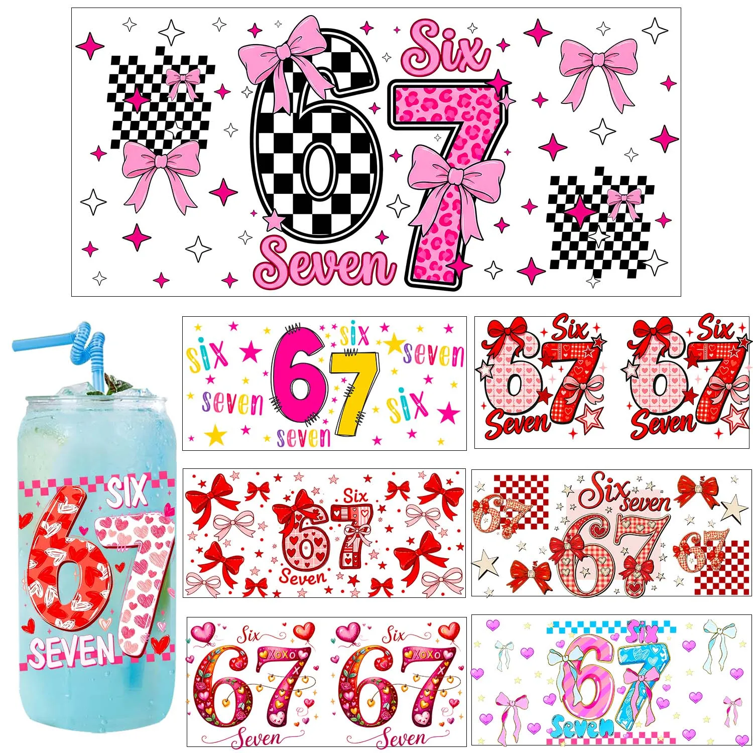 Valentine Six Seven  Meme UV Sticker waterproof Party DIY Decals 3D transfers uvdtf tumbler seal stickers 16oz uv dtf cup wraps