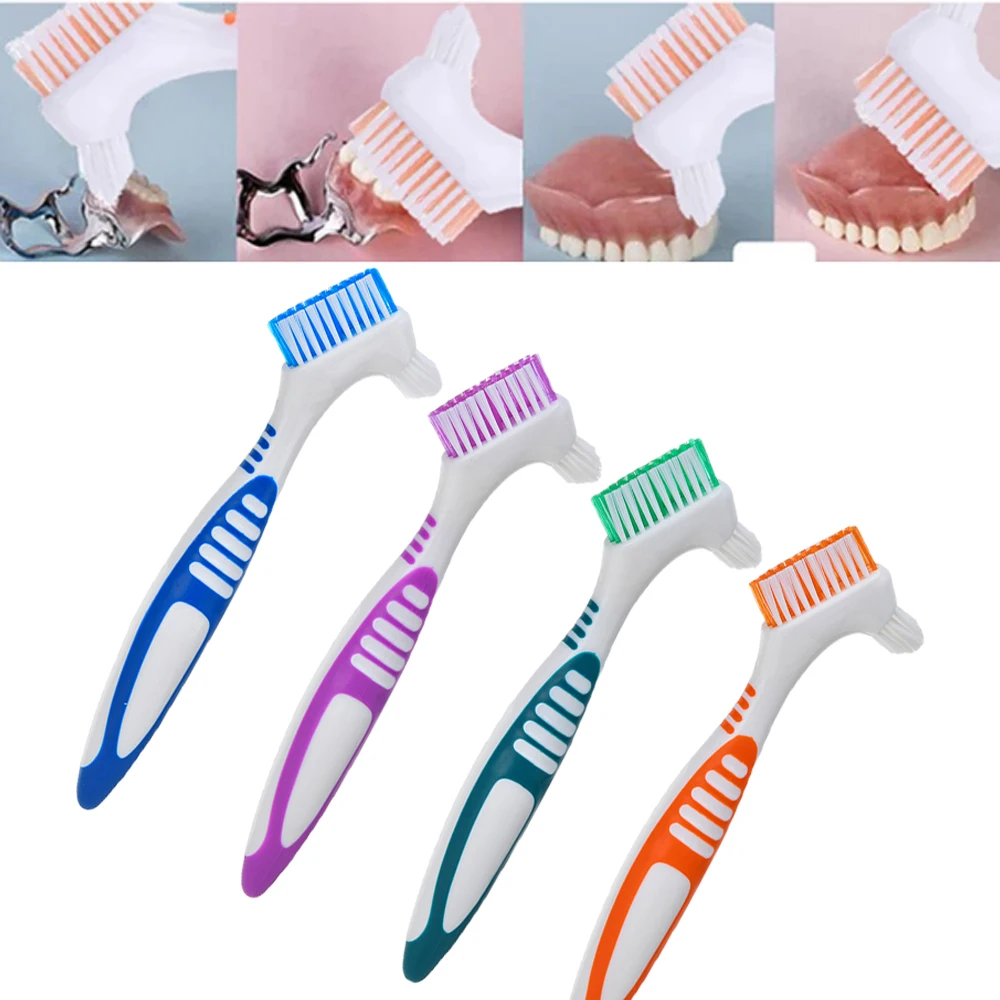 4pc/set Soft False Teeth Brush Braces Descaling Denture Toothbrush Denture Cleaning Brush ulti-Layered Bristles Denture Cleaning