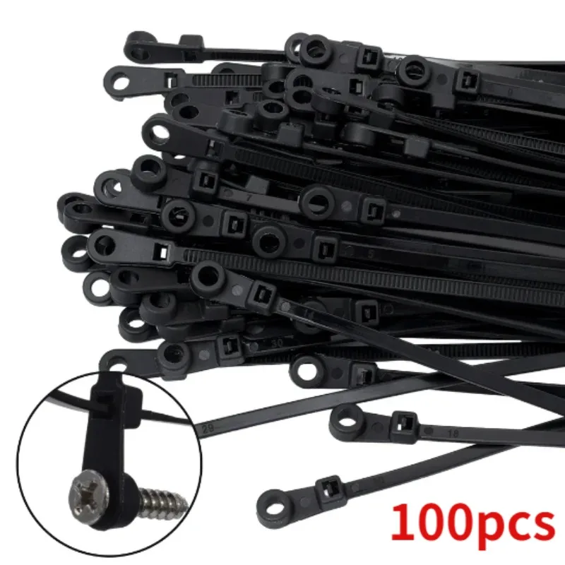 

100pcs Nylon Cable Ties with Screw Hole Self Locking Loop Wraps Bundle Mountable Cables Zip Tie Wire Fixed Fastening Straps