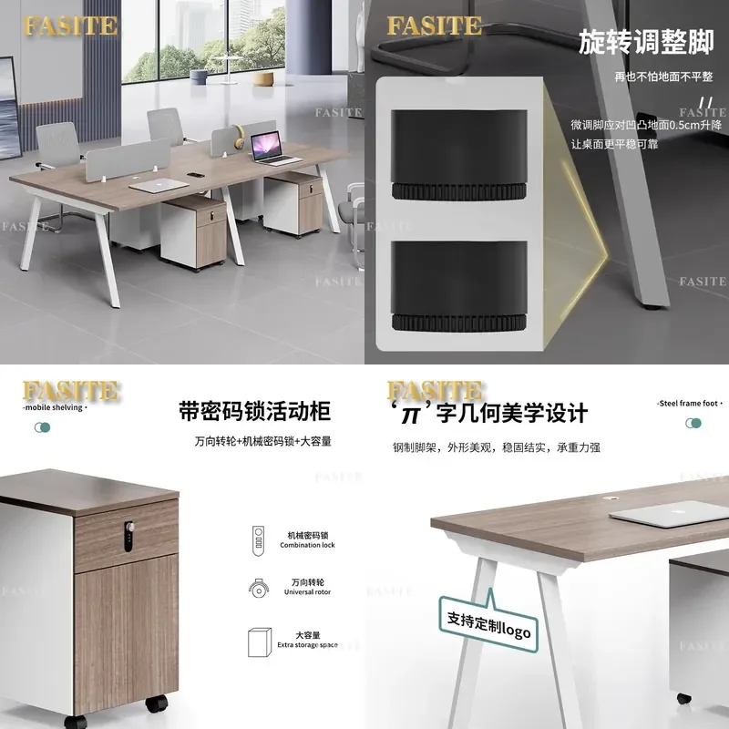 For 4 Person Staff Office Desk and Chair Combination Modern Simple 6 Workstations Financial Card Space Furniture