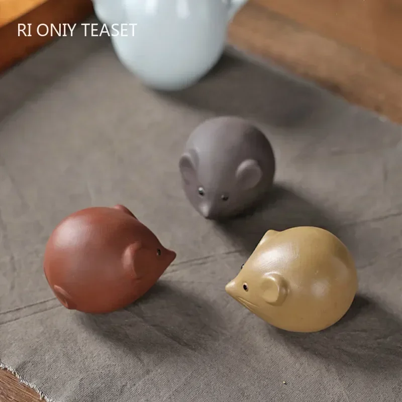 Chinese Purple Clay Tea Pet Decor Lucky Small Mouse Statue Ornament Handmade Sculpture Crafts Tea Set Decoration Accessories