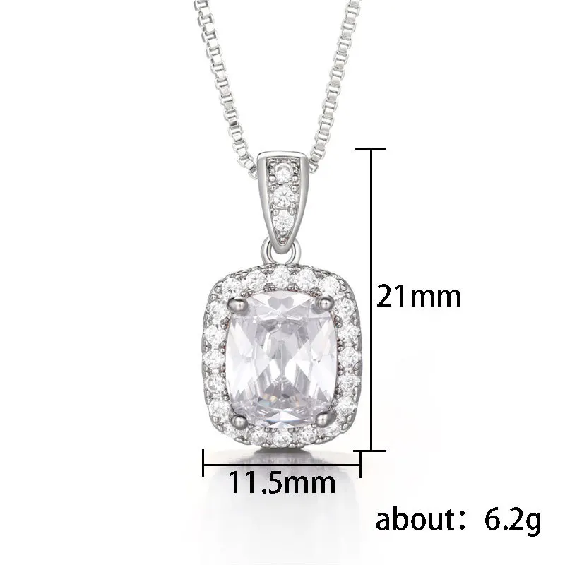 Huitan Geometrische Zirkonia Anhänger Halskette für Frauen Luxus Temperament Weibliche Hochzeit Trend Hals Zubehör Party Schmuck – Detail 9