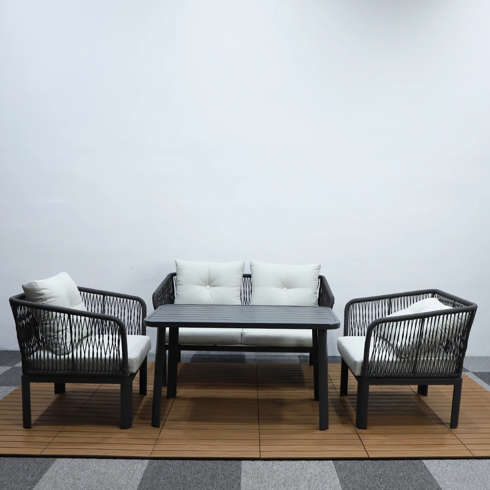

4 Pcs Aluminum Outdoor Garden Furniture Rope Woven Four Seater Sofa Set for Patio Leisure