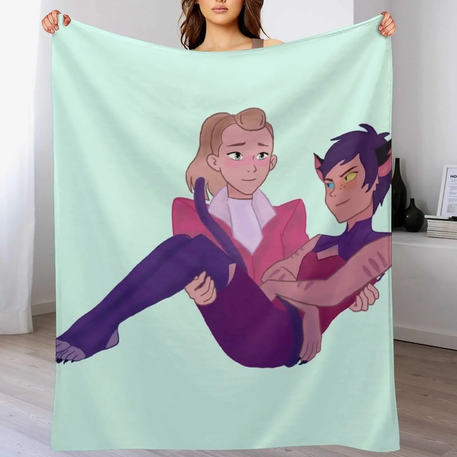 

Catradora, Catra sitting in Adora's Lap, She-Ra Season 5 Throw Blanket Lightweight Warm Blanket for Indoor Outdoor Use