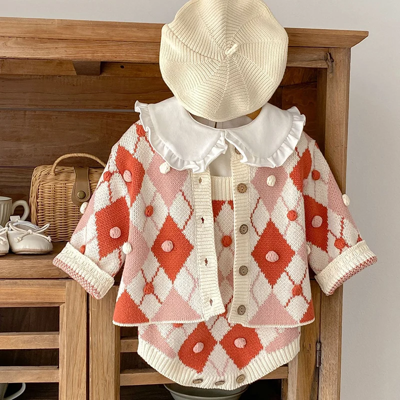 طقم ملابس للأطفال البنات المحبوكة ، بأكمام طويلة ، كارديجان مطبوع ، بذلة للرضع ، ملابس للأطفال ، ربيع ، شتاء #1