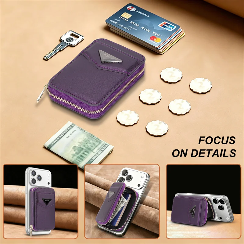 Zipper Wallet Card Holder Case for Apple iPhone 17 Pro Max 16 15 14 13 12 For Magsafe Magnetic PU Leather Phone Back Bag Cover view 3