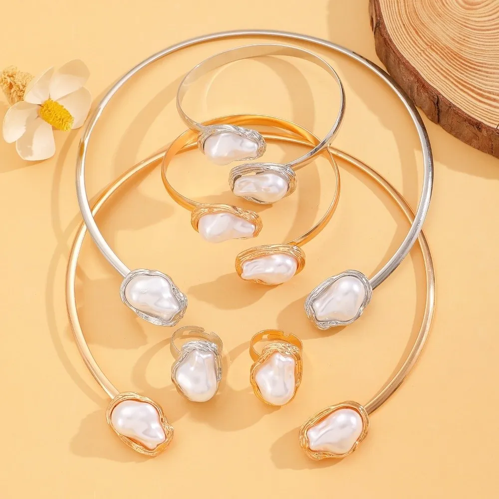 

5pcs/set New Imitation Pearl Pearl Set Punk Style Open Torques Clavicle Jewelry Set Elegant Vintage Choker Set Women Jewelry