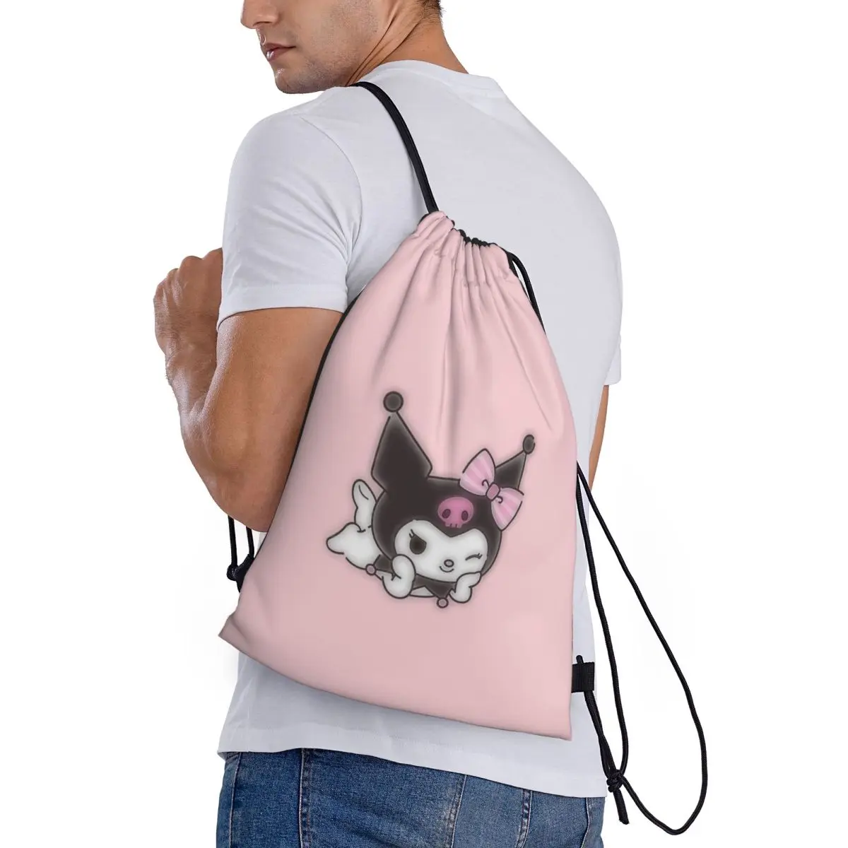 Custom Name Waterproof Outdoor Beach Swimming Sports Drawstring Backpack Sanrio Hello Kitty Organizer Gym Storage Bag