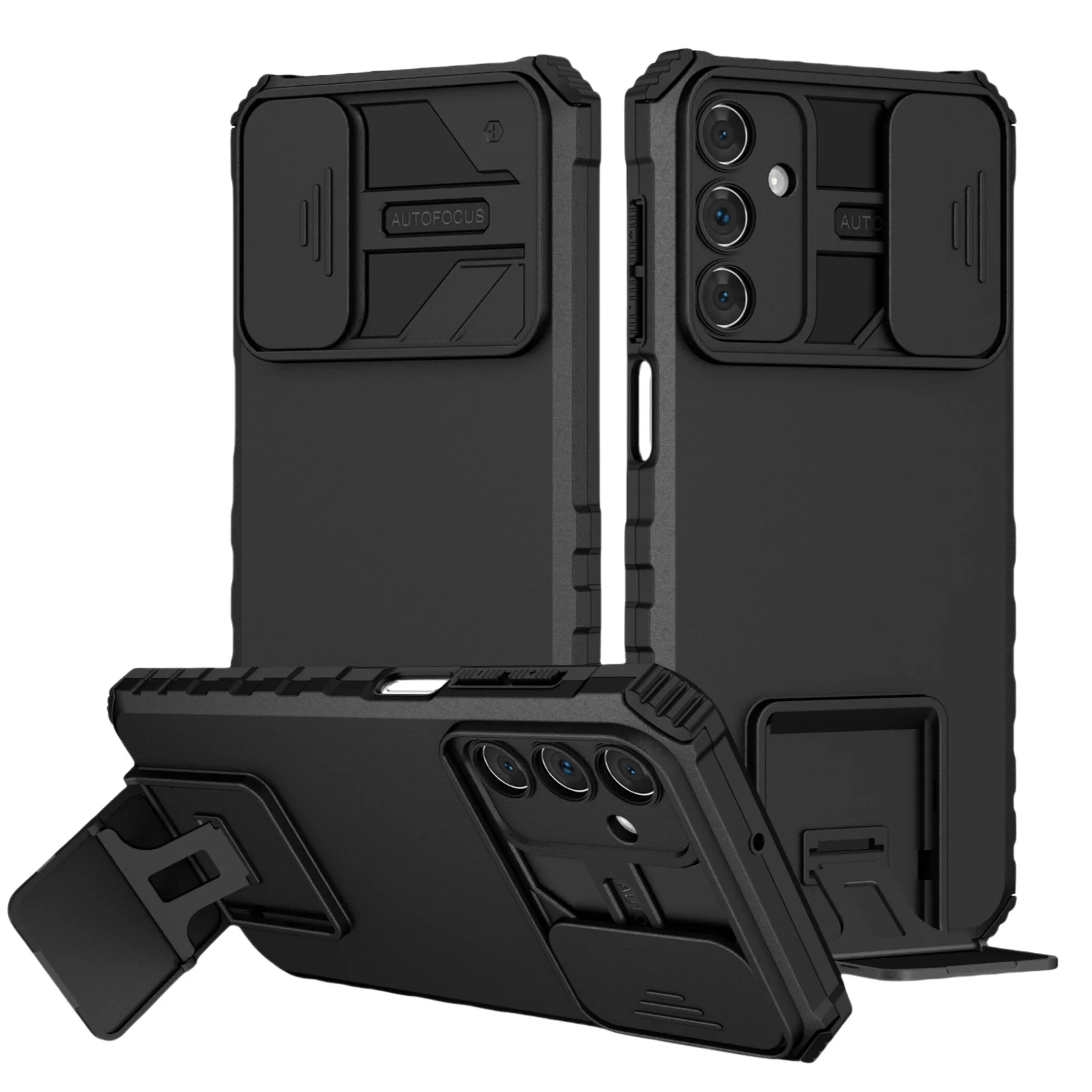 Black Armor Bag Case for Samsung Galaxy S24 FE S25 Ultra A16 A14 A15 5G S23 S22 Plus A53 A54 A55 A35 A34 Slide Lens Cases Cover