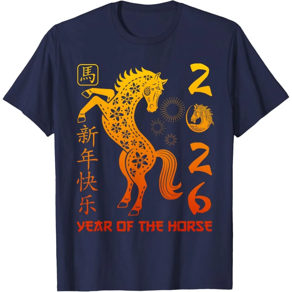 Chinese New Year 2026 Year of The Horse T-Shirt Unisex Women Men T Shirt  O-neck Short-sleeve Harajuku High Quality Cotton Tops