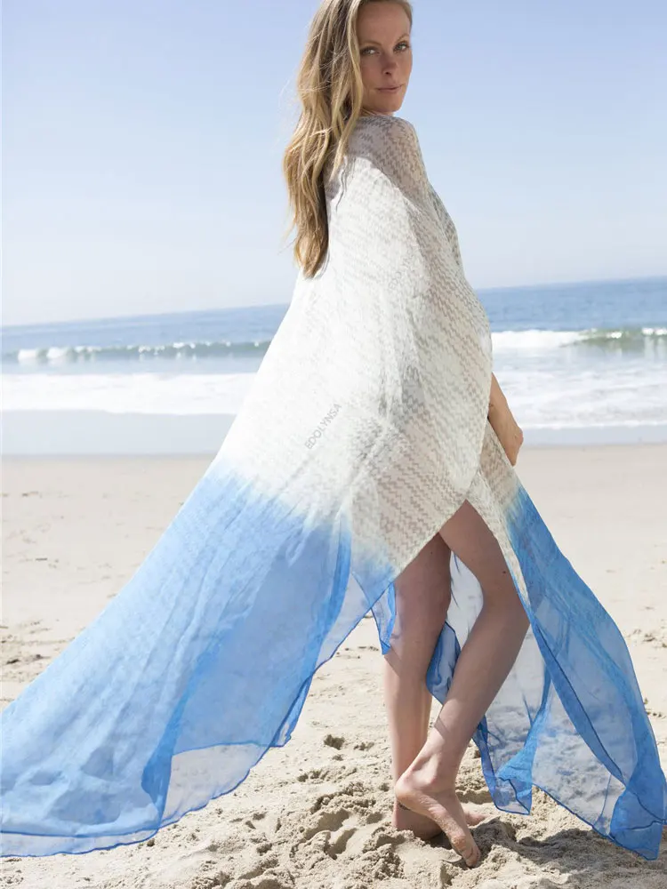 2023 Sexy See Through V-Neck Bats Sleeve Side Split Summer Holiday Dress Plus Size Women Beach Wear Maxi Dress Robe Kaftan Q952