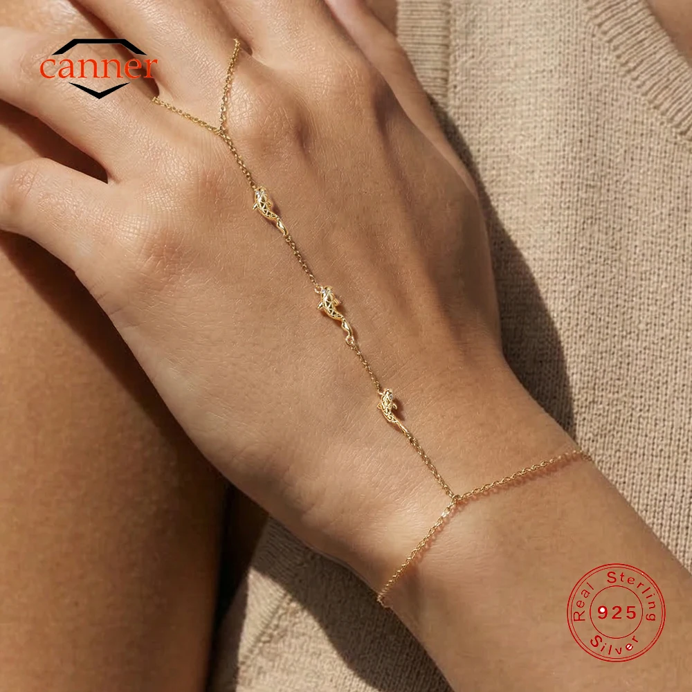 

CANNER 925 Sterling Silver Koi Goldfish Finger Chain Bracelet For Women INS Hand Chain Ring Jewelry Accessories Party Gift