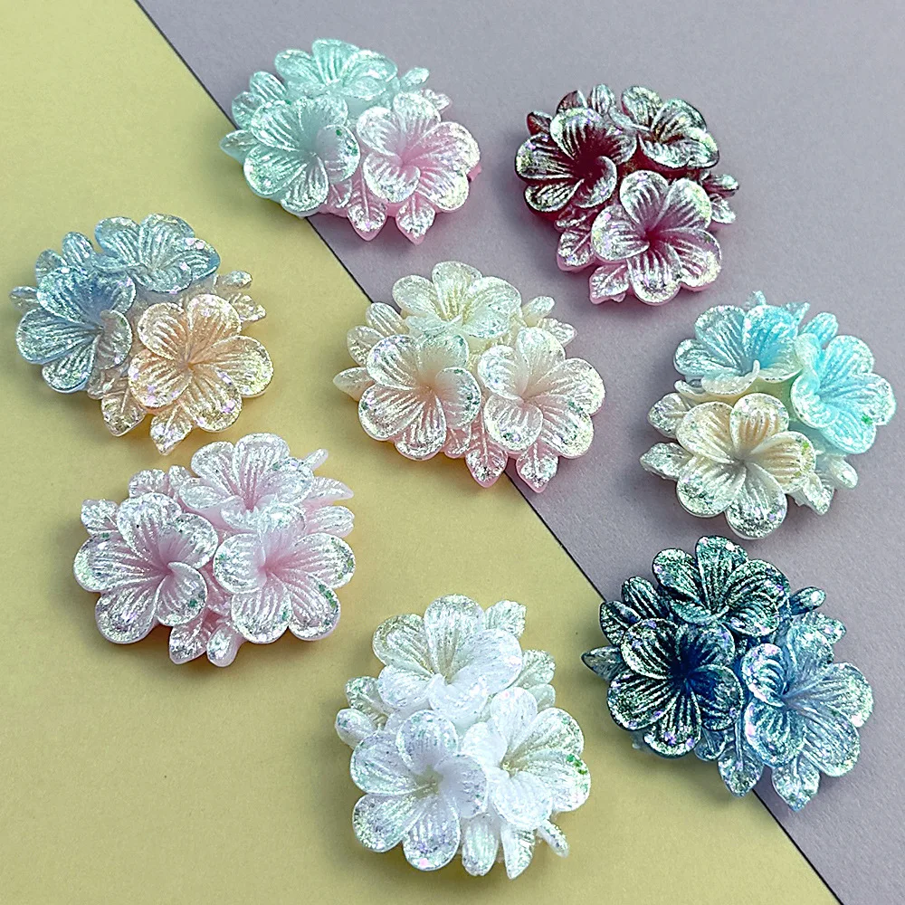 50PCS Sparkling Light Sparkling Three Small Flowers 36 * 30MM Night Light Double Color DIY Phone Case Accessories