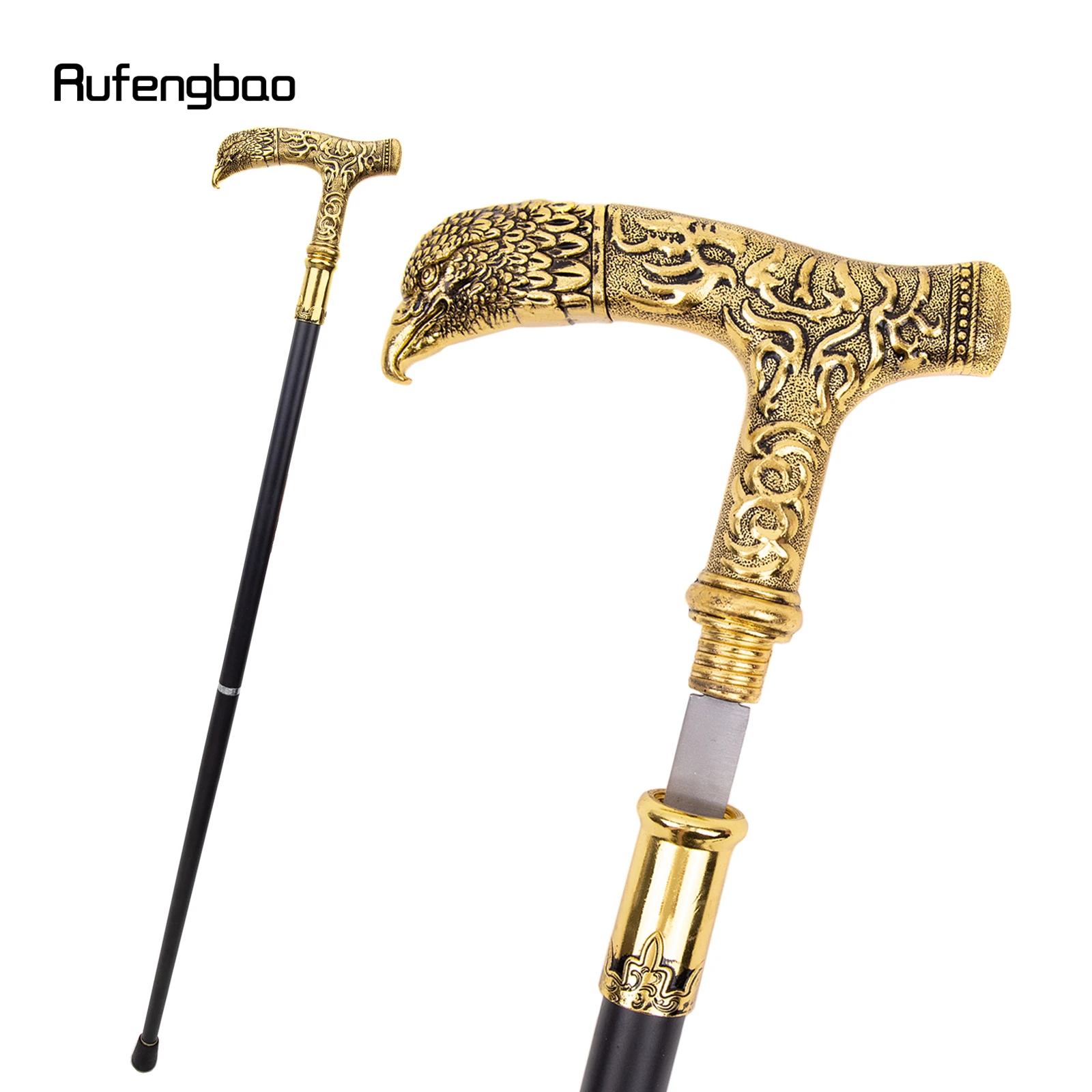 

Golden Eagle Handle Luxury Walking Stick with Hidden Plate Self Defense Fashion Cane Plate Cosplay Crosier Stick 90cm