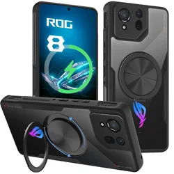 HARUINO Magnetic Case for Rog Phone 8 Pro Cover - 360° Rotatable Stress Relief Ring Holder Stand and Built-in Dust Cover