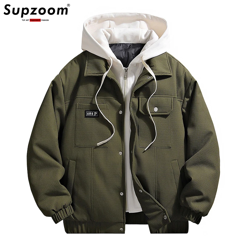 

Supzoom New Arrival Casual Embroidery Mens Winter Trendy Fake Two-piece Hooded Bread Suit Couple Down Jackets And Coats