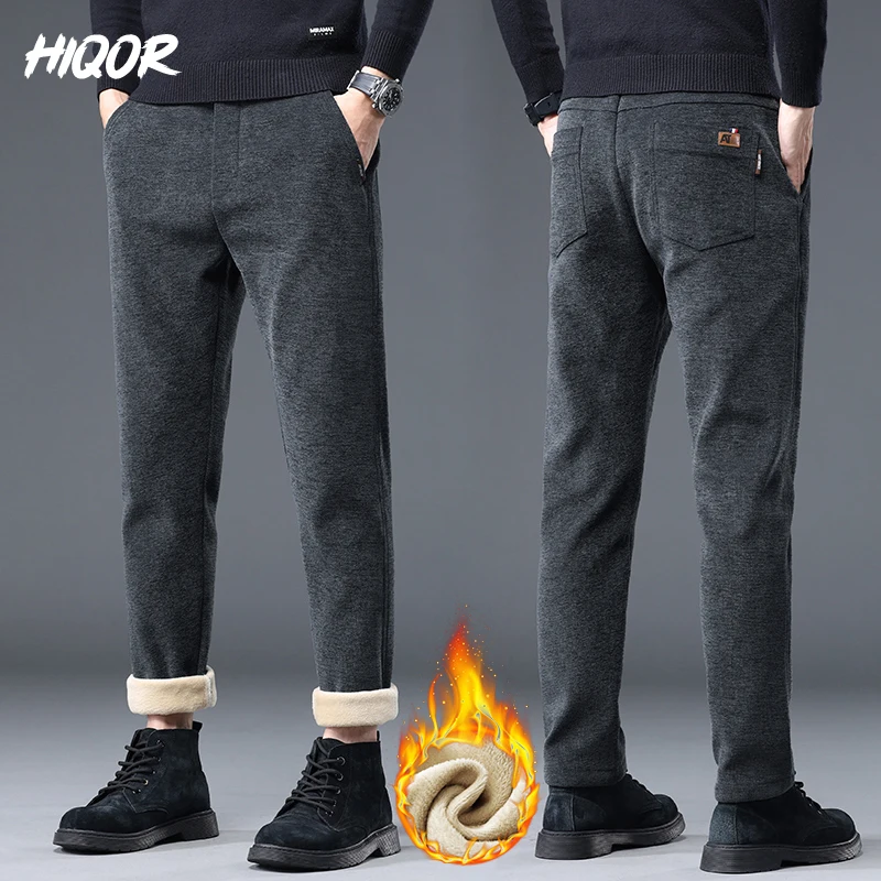 

HIQOR Winter Pants for Men New Business Solid Trousers Men Fleece Thicken Warm Pants Male Straight Loose Trousers Mens Clothing