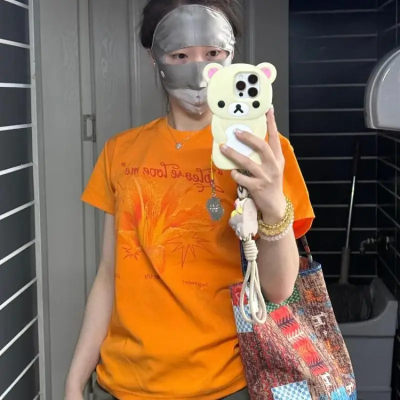 Tawaaiw T-shirt da donna con stampa floreale retrò americana Manica corta Top estivi T-shirt grafiche Abiti anni 2000 Y2k Tees Donna