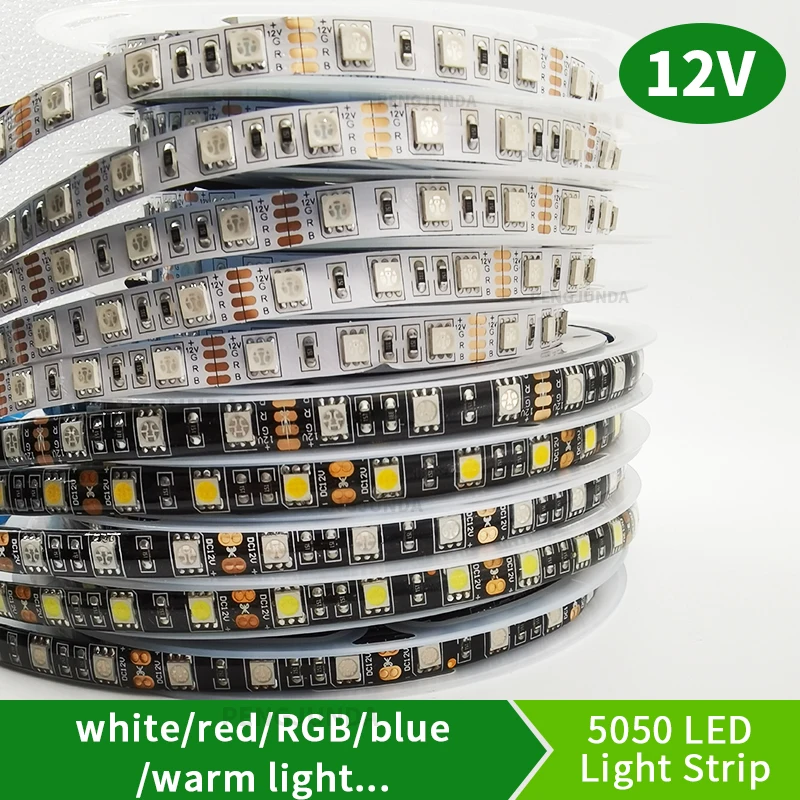 5M 5050 LED Strip Light 60LED/Meter Input 12V Safe Tape  DIY White Red Blue Green RGB Flexible Led