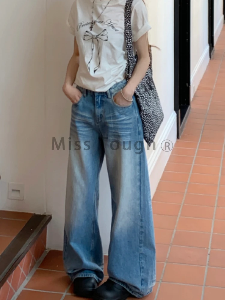 Aesthetic Chic High Waist Wide Leg Pants Women Fashion Designer Thin Loose Baggy Pant Female Vintage Y2k Wash Natural Trousers