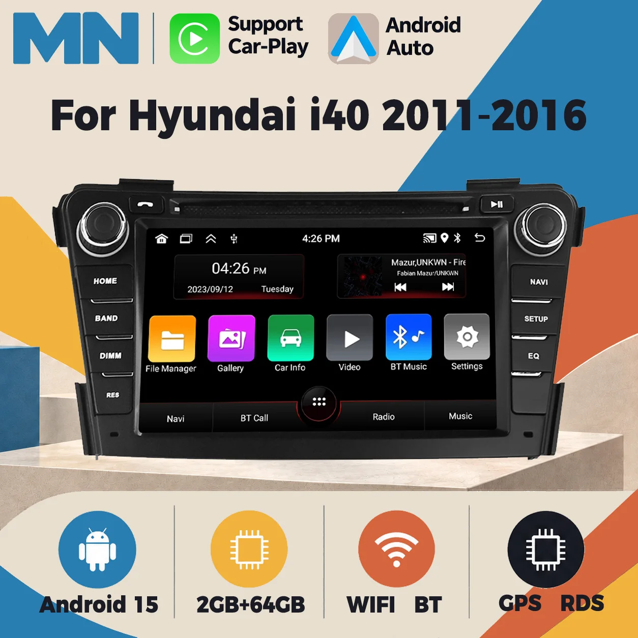 Wireless CarPlay Android Auto Multimedia Display Screen For Hyundai I40 2011-2019 7inch Android 15 Car Radio Intelligent System