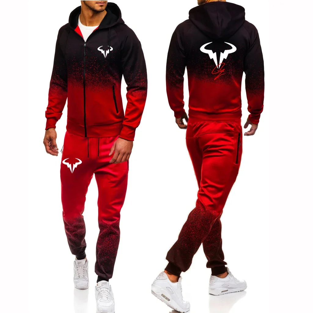 

Rafael Nadal 2024 Men's Tennis Player New Gradient Tracksuit Printing Fashion Casual Cotton Jackets Hoodies Tops+Pants 2Pcs Suit