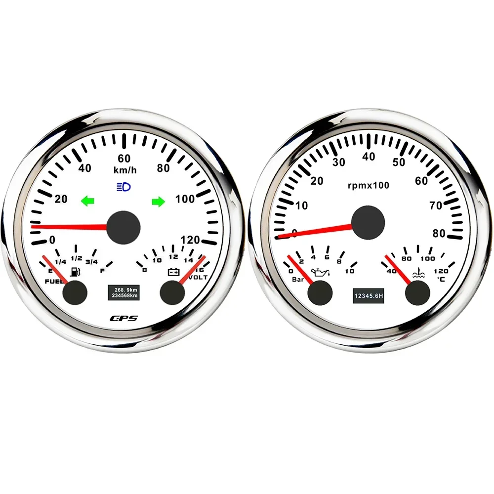 ELING 85mm Multifunctional 0-120km/h GPS Speedometer+0-8000RPM Tachometer with Oil Pressure Water Temp Fuel Level Voltmeter