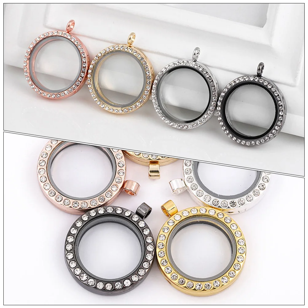 

4 Pcs Photo Pendant Trays Rhinestones Charm Bezel for Jewelry Making Mini Frame Glass Diy Pendants