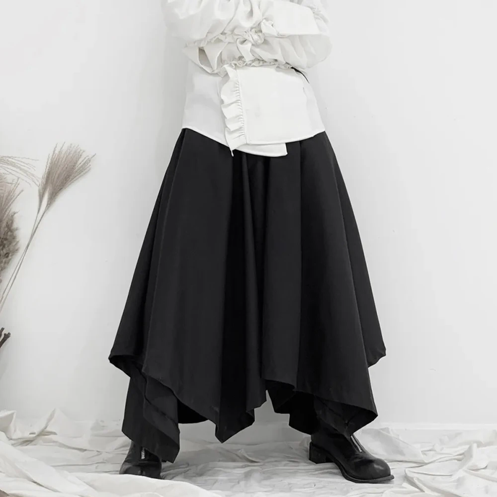 Y2k Gothic Dark Skirt Pants Irregular Pleated Casual Hakama Genderless Japanese Streetwear Fashion Wide Leg Samurai Pants Unisex