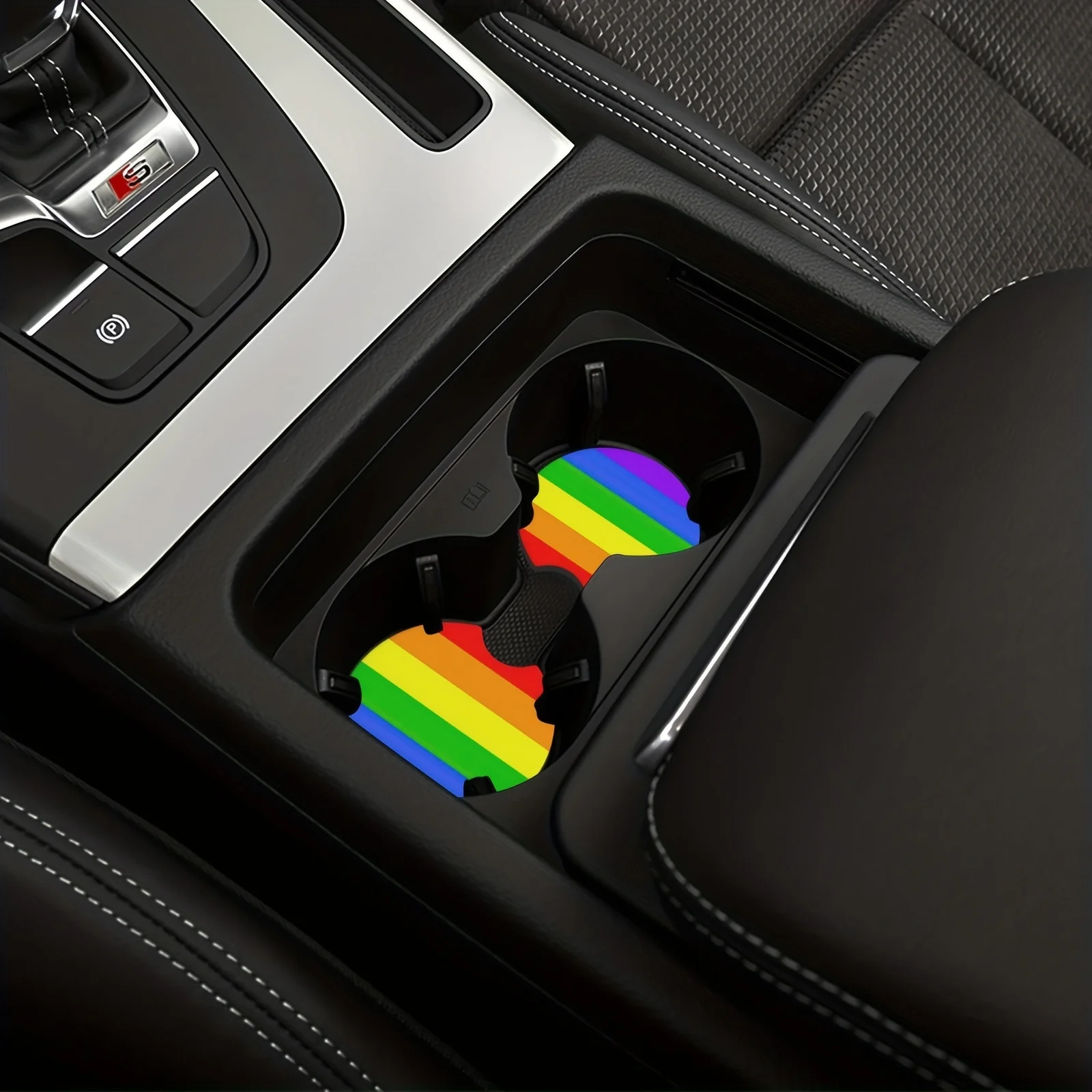 Rainbow LGBT Pride Flag Gay Pride Flag Car Coasters Pack Of 2, Absorbent Car Coasters, Drink Cup Holder Coasters, With A Finger - view 5