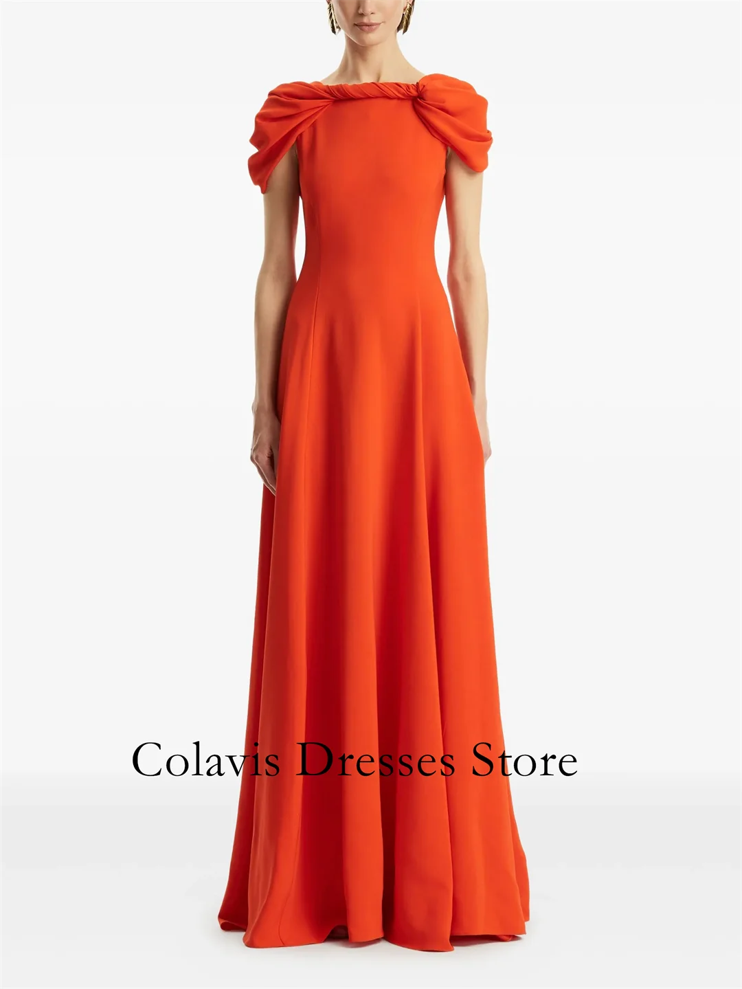 2025 Vestidos de fiesta de satén de manga corta con cuello barco y espalda personalizada, vestido de noche para mujer, vestidos de noche, vestido de fiesta Formal